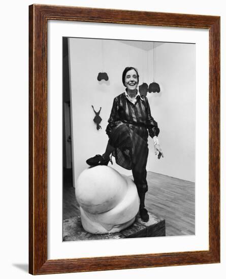 Artist Louise Bourgeois W. Marble Piece Titled "Sleep, Ii" at the Museum of Modern Art-null-Framed Premium Photographic Print