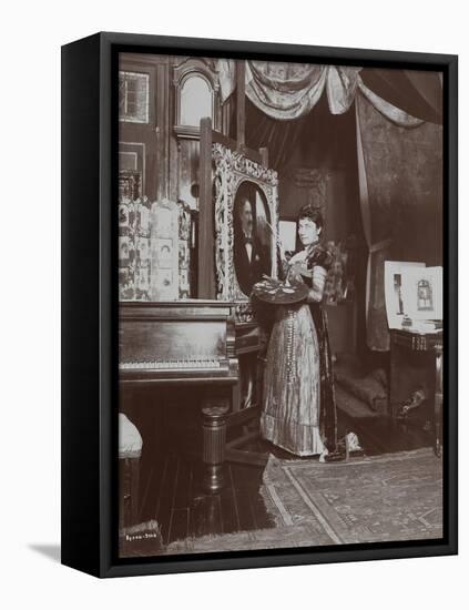Artist Mary Tillinghast Painting a Portrait in Her Studio, New York, C.1897-Byron Company-Framed Premier Image Canvas