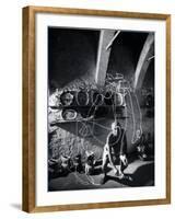 Artist Pablo Picasso "Painting" with Light at the Madoura Pottery-Gjon Mili-Framed Premium Photographic Print