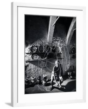 Artist Pablo Picasso "Painting" with Light at the Madoura Pottery-Gjon Mili-Framed Premium Photographic Print