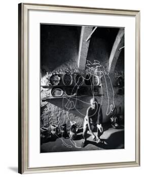 Artist Pablo Picasso "Painting" with Light at the Madoura Pottery-Gjon Mili-Framed Premium Photographic Print