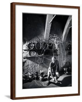 Artist Pablo Picasso "Painting" with Light at the Madoura Pottery-Gjon Mili-Framed Premium Photographic Print