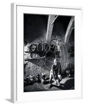 Artist Pablo Picasso "Painting" with Light at the Madoura Pottery-Gjon Mili-Framed Premium Photographic Print
