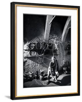 Artist Pablo Picasso "Painting" with Light at the Madoura Pottery-Gjon Mili-Framed Premium Photographic Print