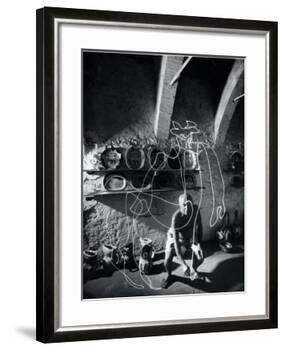 Artist Pablo Picasso "Painting" with Light at the Madoura Pottery-Gjon Mili-Framed Premium Photographic Print