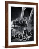 Artist Pablo Picasso "Painting" with Light at the Madoura Pottery-Gjon Mili-Framed Premium Photographic Print