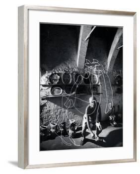 Artist Pablo Picasso "Painting" with Light at the Madoura Pottery-Gjon Mili-Framed Premium Photographic Print