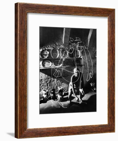 Artist Pablo Picasso "Painting" with Light at the Madoura Pottery-null-Framed Premium Photographic Print