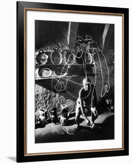 Artist Pablo Picasso "Painting" with Light at the Madoura Pottery-null-Framed Photographic Print