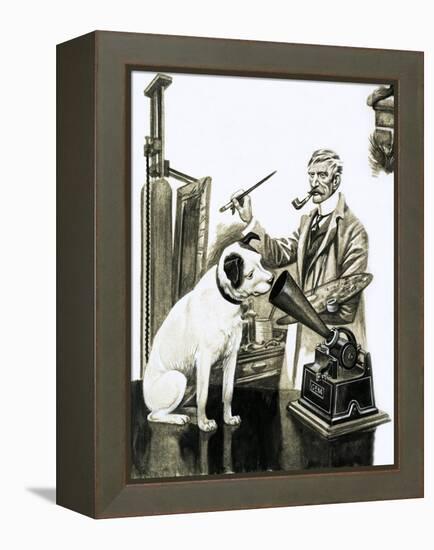 Artist Painting the Dog Listening at a Gramaphone-Peter Jackson-Framed Premier Image Canvas