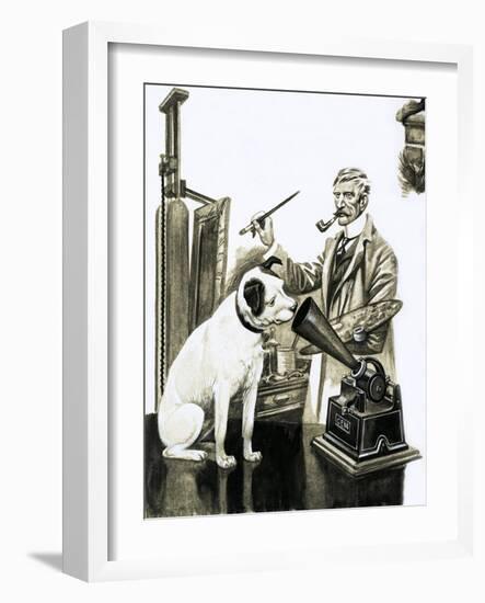 Artist Painting the Dog Listening at a Gramaphone-Peter Jackson-Framed Giclee Print