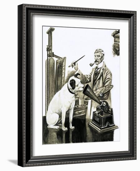 Artist Painting the Dog Listening at a Gramaphone-Peter Jackson-Framed Giclee Print