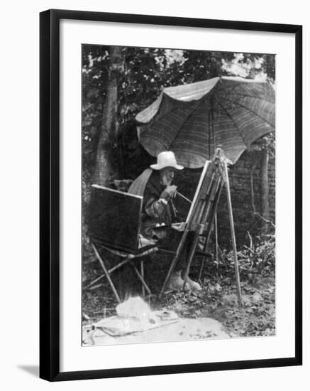 Artist Pierre Auguste Renoir Painting with Brush Tied to His Arthritic Hand, Last Days of His Life-null-Framed Premium Photographic Print