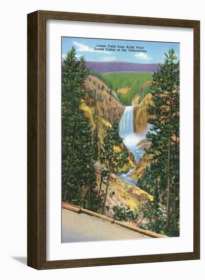 Artist Point View of Lower Falls, Yellowstone National Park, Wyoming-Lantern Press-Framed Art Print