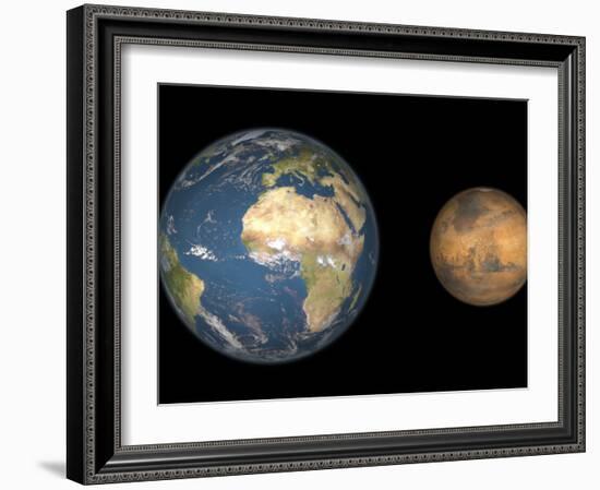 Artist's Concept Comparing the Size of Mars with That of the Earth-Stocktrek Images-Framed Photographic Print