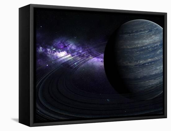 Artist's Concept of a Blue Ringed Gas Giant in Front of a Galaxy-Stocktrek Images-Framed Premier Image Canvas