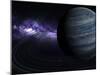 Artist's Concept of a Blue Ringed Gas Giant in Front of a Galaxy-Stocktrek Images-Mounted Photographic Print