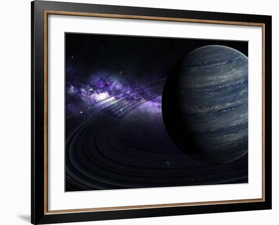 Artist's Concept of a Blue Ringed Gas Giant in Front of a Galaxy-Stocktrek Images-Framed Photographic Print