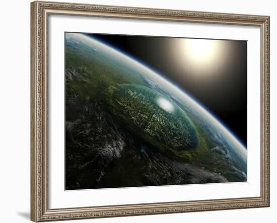 Artist's Concept of a Giant Domed City in an Asteroid Crater on a Hypothetical Planet-Stocktrek Images-Framed Photographic Print