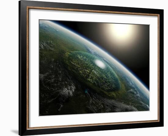 Artist's Concept of a Giant Domed City in an Asteroid Crater on a Hypothetical Planet-Stocktrek Images-Framed Photographic Print