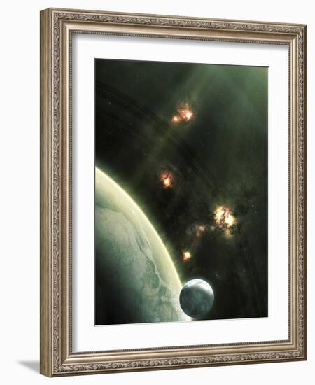 Artist's Concept of a Large Barren World and its Companion Moon-Stocktrek Images-Framed Photographic Print