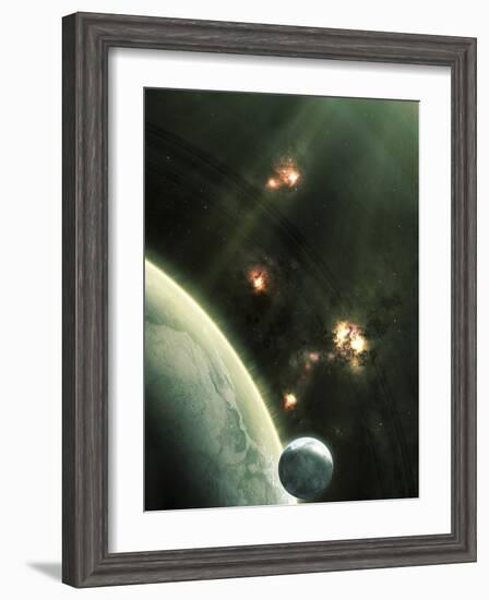 Artist's Concept of a Large Barren World and its Companion Moon-Stocktrek Images-Framed Photographic Print