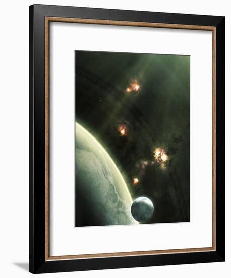 Artist's Concept of a Large Barren World and its Companion Moon-Stocktrek Images-Framed Photographic Print