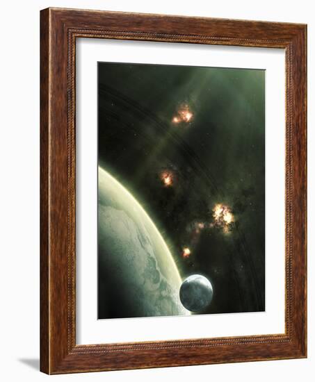 Artist's Concept of a Large Barren World and its Companion Moon-Stocktrek Images-Framed Photographic Print