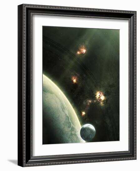 Artist's Concept of a Large Barren World and its Companion Moon-Stocktrek Images-Framed Photographic Print