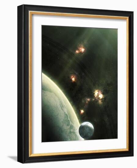 Artist's Concept of a Large Barren World and its Companion Moon-Stocktrek Images-Framed Photographic Print