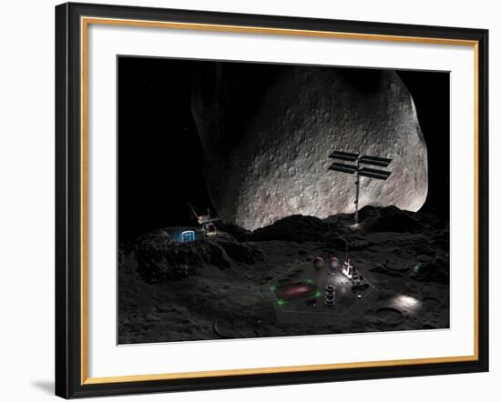 Artist's Concept of a Mining Settlement on the Double Asteroid 90 Antiope-Stocktrek Images-Framed Photographic Print