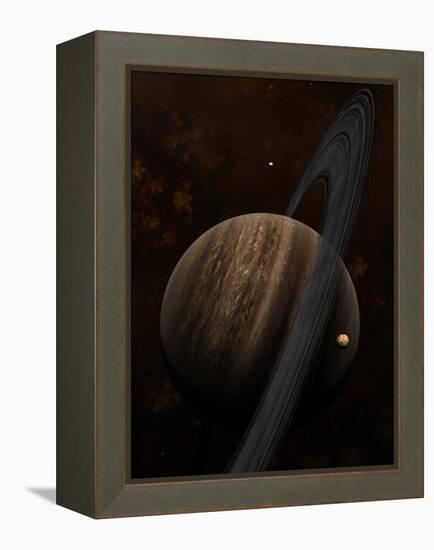 Artist's Concept of a Ringed Gas Giant and its Moons-Stocktrek Images-Framed Premier Image Canvas