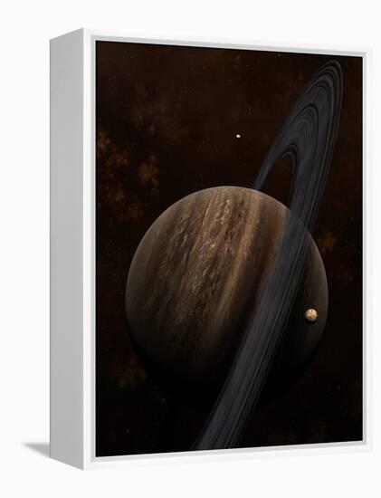 Artist's Concept of a Ringed Gas Giant and its Moons-Stocktrek Images-Framed Premier Image Canvas