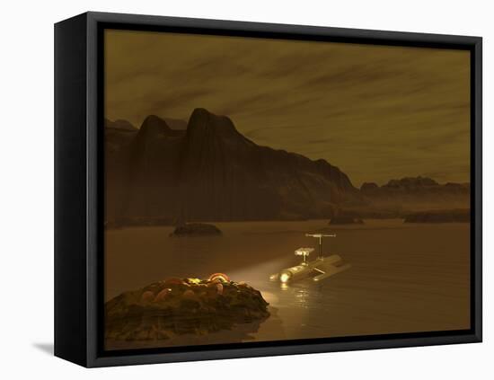 Artist's Concept of a Robotic Probe Exploring a Frigid Ethane Lake on Titan-Stocktrek Images-Framed Premier Image Canvas