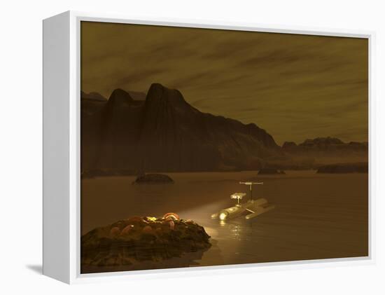 Artist's Concept of a Robotic Probe Exploring a Frigid Ethane Lake on Titan-Stocktrek Images-Framed Premier Image Canvas