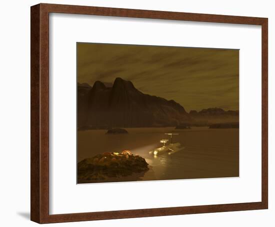 Artist's Concept of a Robotic Probe Exploring a Frigid Ethane Lake on Titan-Stocktrek Images-Framed Photographic Print