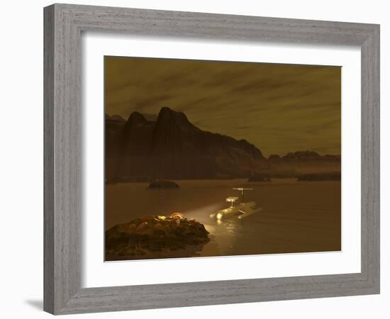 Artist's Concept of a Robotic Probe Exploring a Frigid Ethane Lake on Titan-Stocktrek Images-Framed Photographic Print