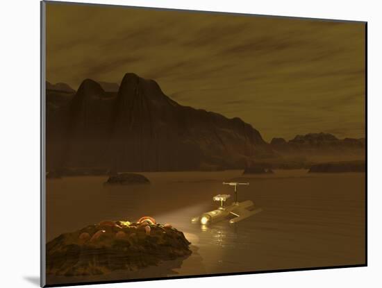 Artist's Concept of a Robotic Probe Exploring a Frigid Ethane Lake on Titan-Stocktrek Images-Mounted Photographic Print