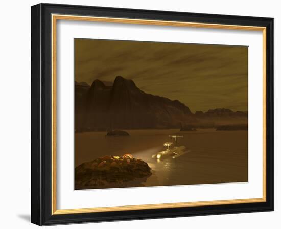 Artist's Concept of a Robotic Probe Exploring a Frigid Ethane Lake on Titan-Stocktrek Images-Framed Photographic Print