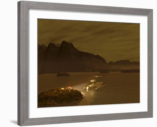 Artist's Concept of a Robotic Probe Exploring a Frigid Ethane Lake on Titan-Stocktrek Images-Framed Photographic Print