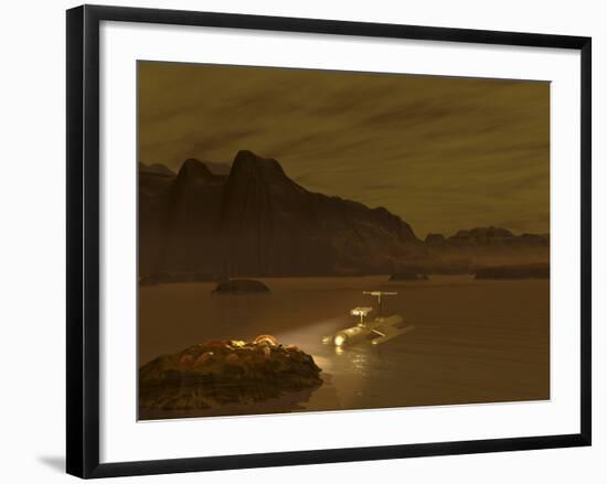 Artist's Concept of a Robotic Probe Exploring a Frigid Ethane Lake on Titan-Stocktrek Images-Framed Photographic Print