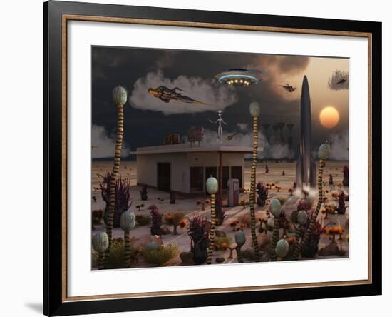 Artist's Concept of a Science Fiction Alien Landscape-Stocktrek Images-Framed Photographic Print