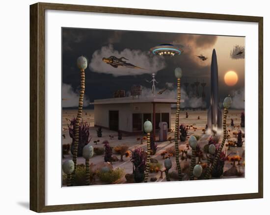 Artist's Concept of a Science Fiction Alien Landscape-Stocktrek Images-Framed Photographic Print