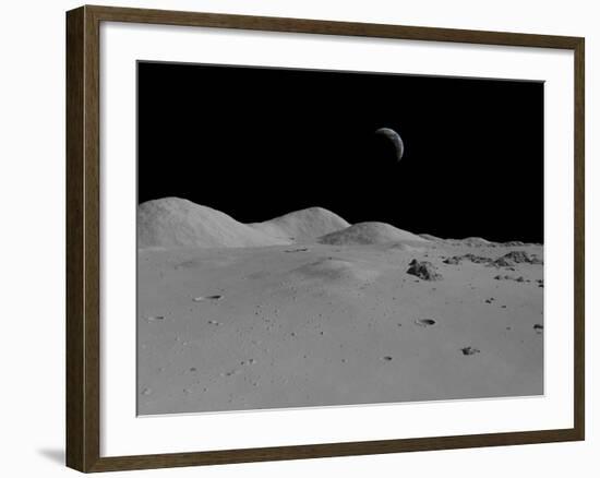 Artist's Concept of a View across the Surface of the Moon Towards Earth in the Distance-Stocktrek Images-Framed Photographic Print