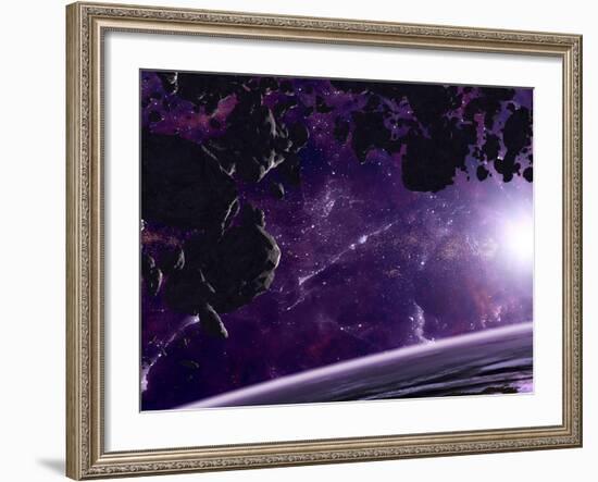 Artist's Concept of an Asteroid Field Against a Celestial Background-Stocktrek Images-Framed Photographic Print