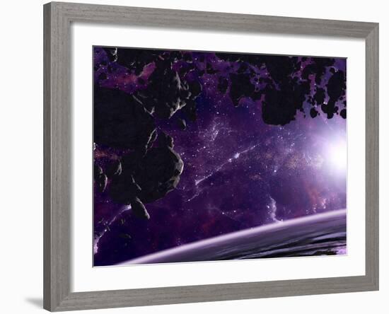 Artist's Concept of an Asteroid Field Against a Celestial Background-Stocktrek Images-Framed Photographic Print