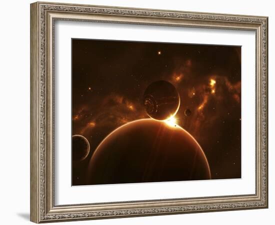 Artist's Concept of an Extraterrestrial World and its Various Moons-Stocktrek Images-Framed Photographic Print