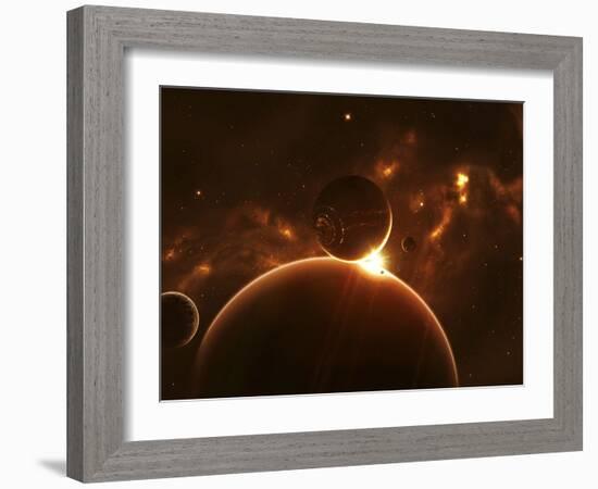 Artist's Concept of an Extraterrestrial World and its Various Moons-Stocktrek Images-Framed Photographic Print