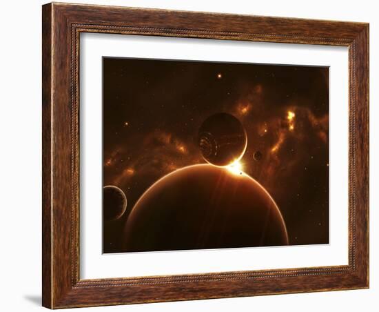 Artist's Concept of an Extraterrestrial World and its Various Moons-Stocktrek Images-Framed Photographic Print