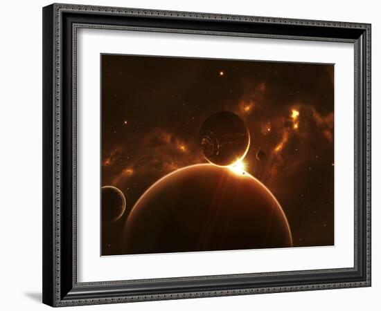 Artist's Concept of an Extraterrestrial World and its Various Moons-Stocktrek Images-Framed Photographic Print